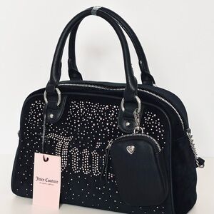 Juicy Couture Black Satchel Bowler Handbag with Crystals/Rhinestone